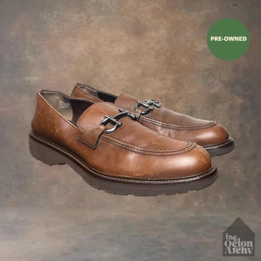 Size 9D Salvatore Ferragamo Gancini Plaque Loafers 'Brown' 10132 Pre-Owned